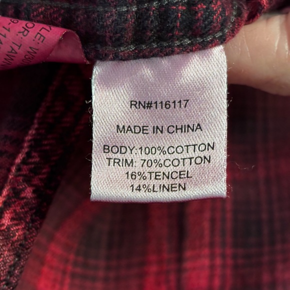 Overland | Plaid Snap Button Top w/ Floral Embroidery | Red | XS - Picture 7 of 12